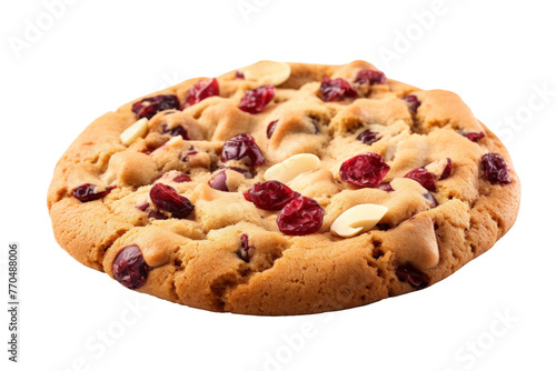 Delicious Cookie With Cranberries and Almonds on White Background. On a White or Clear Surface PNG Transparent Background.