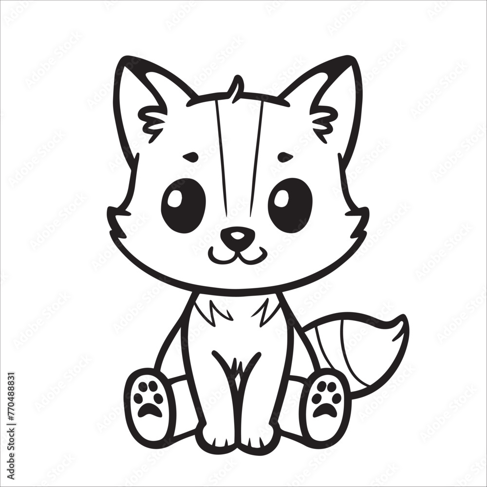 A vector illustration of a black and white Wolf sitting
