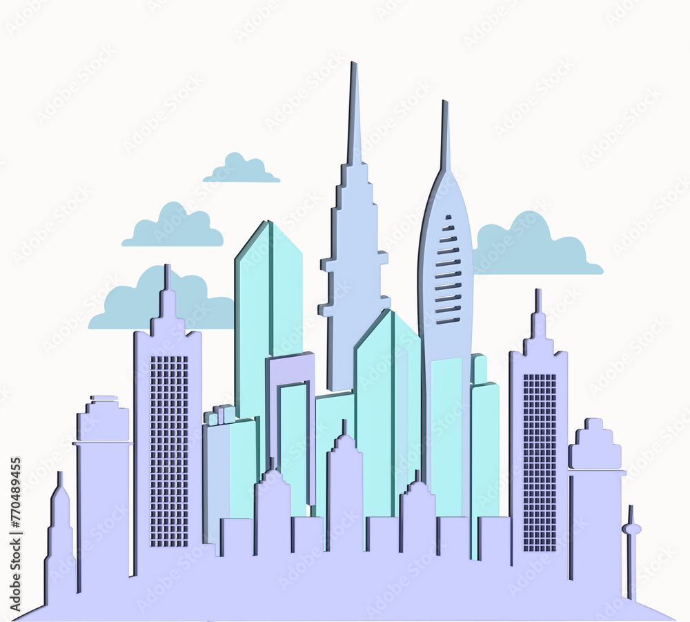 3d silhouettes of city buildings. Cityscape skyline. Illustration of modern city elements