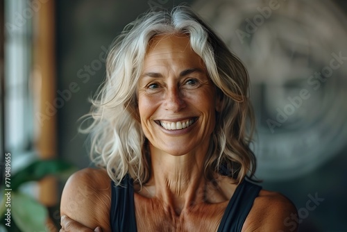Radiant Smile of a Senior Fitness Enthusiast Embracing Life with Vigor and Grace