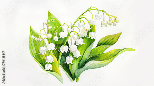 lily of the valley, watercolor painting on white background