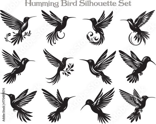 Humming Bird Silhouette Vector Illustration Design Bundle © Milon
