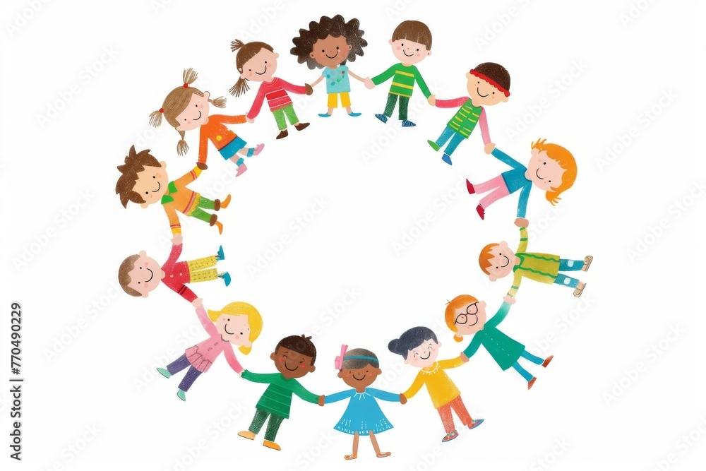 Children from around the world holding hands in a circle, promoting unity and diversity. Children from around the world holding hands in a circle, promoting unity and diversity.