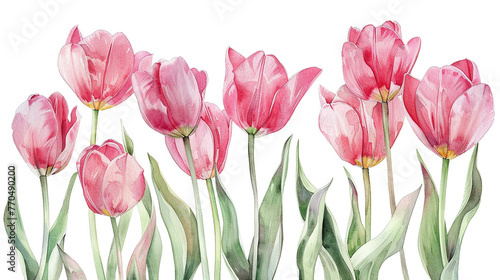 Pink tulips watercolor illustration on white background © Ron
