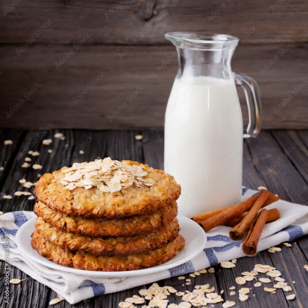 Sweet Harmony: Freshly Baked Oatmeal Cookies and Chilled Milk Sweet Harmony: Freshly Baked Oatmeal Cookies and Chilled Milk