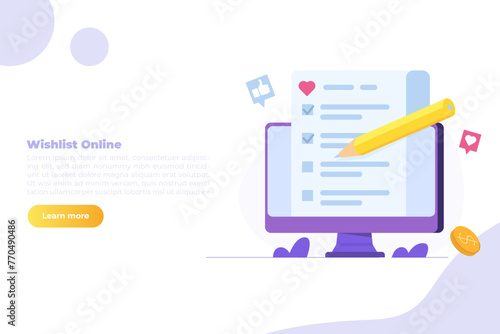 Online shopping wishlist, add to personalized collection concept. Flat Vector illustration.