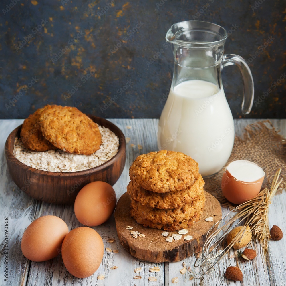 Snack Time Delight: Aromatic Oatmeal Cookies and a Refreshing Milk Drink Snack Time Delight: Aromatic Oatmeal Cookies and a Refreshing Milk Drink