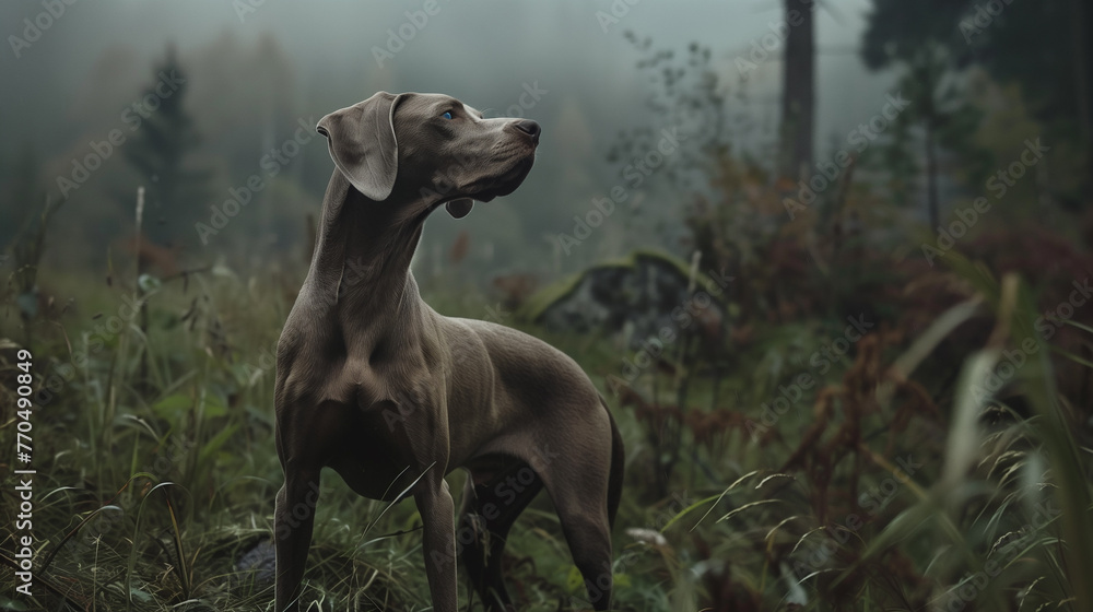 weimaraner hunting dog in the field