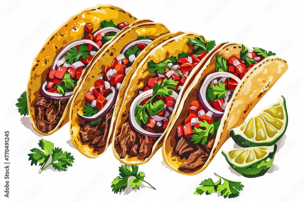 Vibrant Mexican taco spread with zesty toppings. Vibrant Mexican taco spread with zesty toppings.