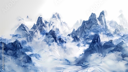 Chinese landscape ink illustration poster background © jinzhen