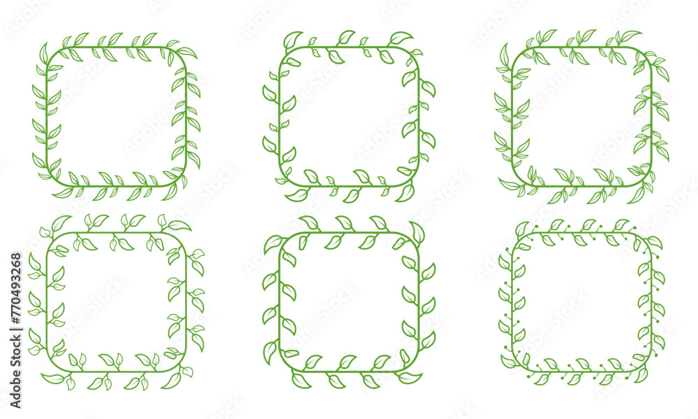 Vines leaves square frame border with different leaves shape illustration vector Vines leaves square frame border with different leaves shape illustration vector