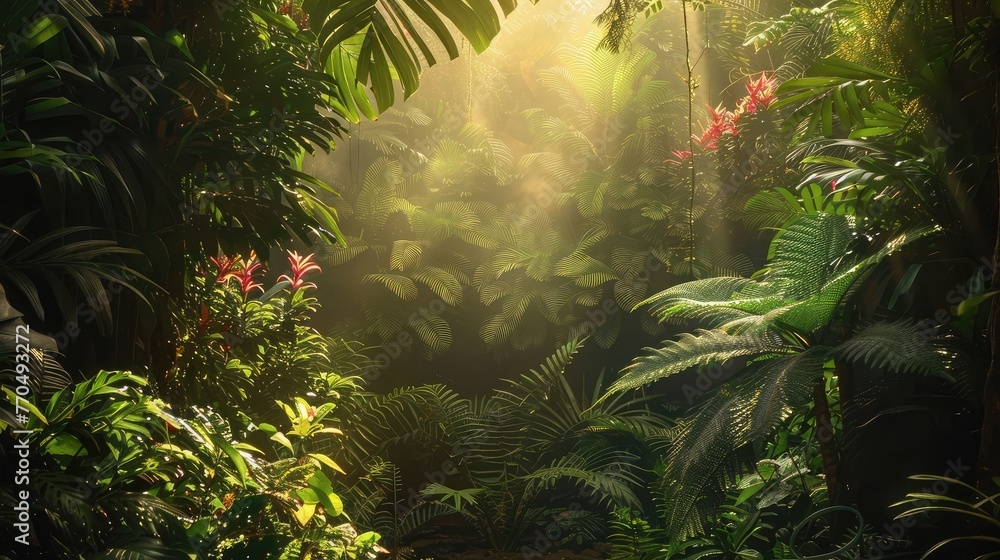 Morning light in beautiful jungle garden