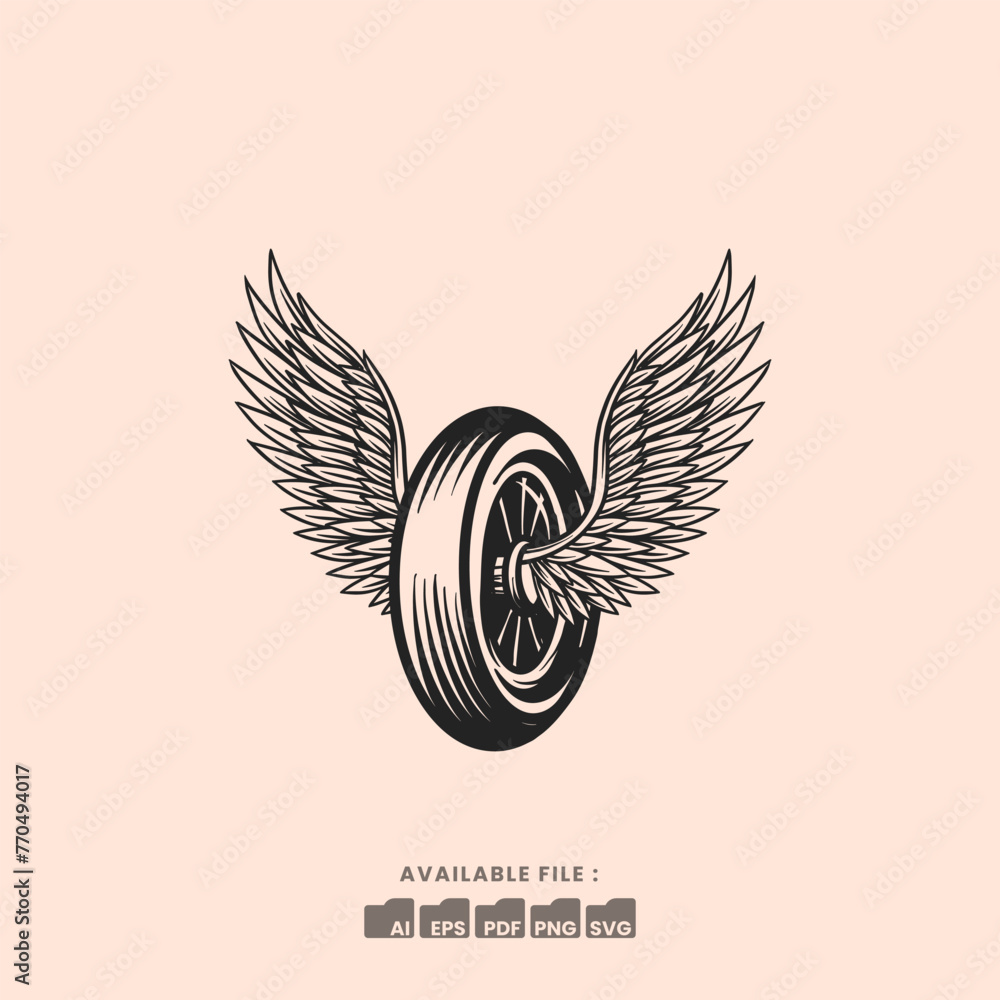 Obraz premium Simple Winged Motorcycle wheel in vintage style isolated