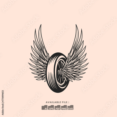 Simple Winged Motorcycle wheel in vintage style isolated