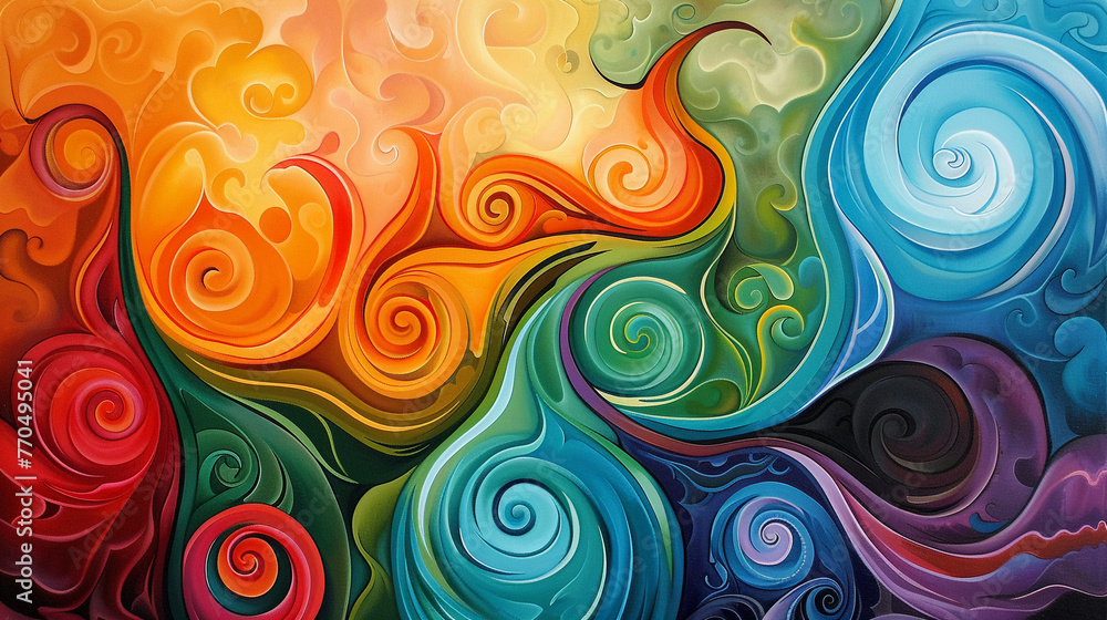 Abstract art of cultural symbols blending, vibrant swirls - ethereal, global unity theme,