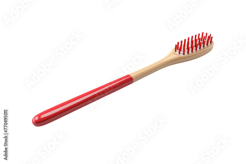 Red and White Toothbrush on White Background. On a White or Clear Surface PNG Transparent Background.