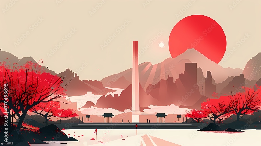 character design illustration of of the Chinese landscape poster background