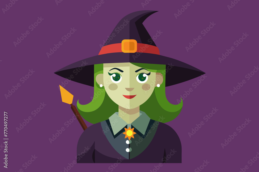 Portrait of a witch in a hat looking in front of her. a magical, mystical event. Concept - Walpurgis Night, Halloween, Sabbath, magic
