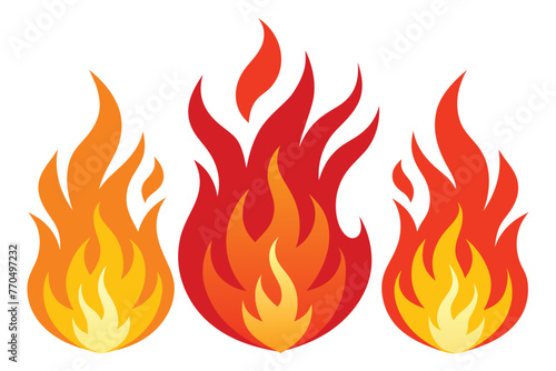 Set of red and orange fire flame on white background