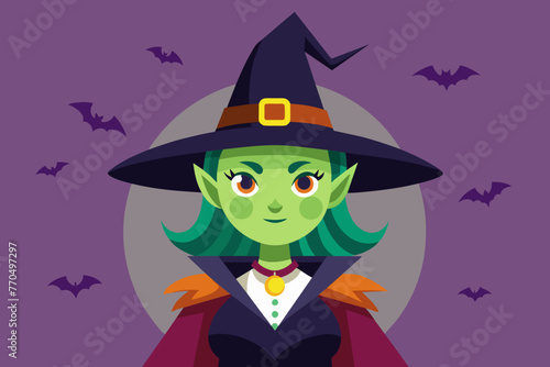 Portrait of a witch in a hat looking in front of her. a magical, mystical event. Concept - Walpurgis Night, Halloween, Sabbath, magic