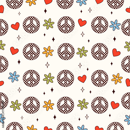 Funny Groovy seamless pattern in trendy retro style. Y2k collection.Retro y2k style. Retro hipster y2k pattern. 
