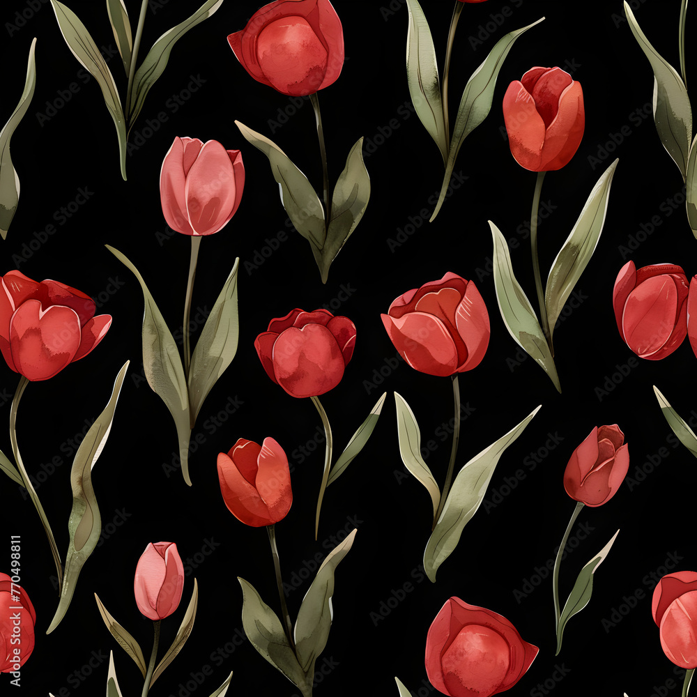 Obraz premium seamless pattern with tulips flowers pattern wallpaper ai generative 