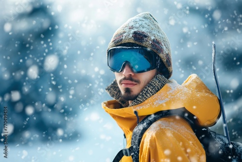 Snowy Adventure - Young Snowboarder Braving the Blizzard