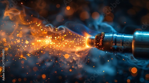 A close-up perspective of a soldering iron's heated tip, radiating with intense heat as it prepares to fuse electrical components. photo