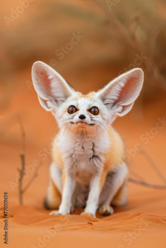 A derpy fennec fox with a goofy expression and big  curious ears