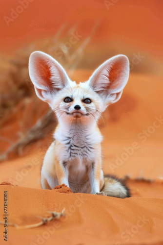 A derpy fennec fox with a goofy expression and big  curious ears