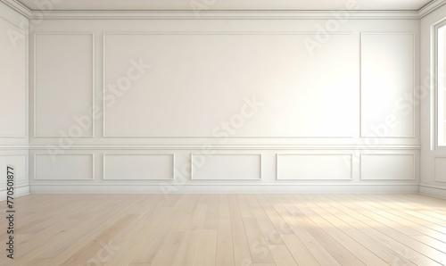 Empty room white on wooden floor interior design