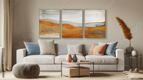 for wall art, drawing inspiration from modern farmhouse design by blending abstract elements and rustic landscapes to achieve a visually appealing and distinctive look photo
