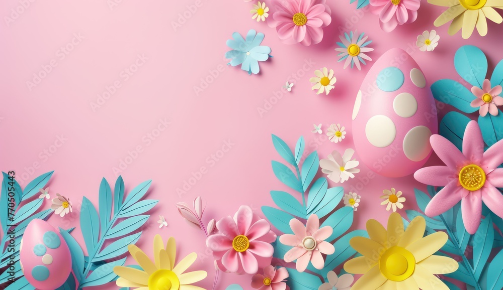 Paper cut illustration of colorful paper art easter rabbit, grass, flowers and egg shape. Easter background and banner Paper cut illustration of colorful paper art easter rabbit, grass, flowers and egg shape. Easter background and banner