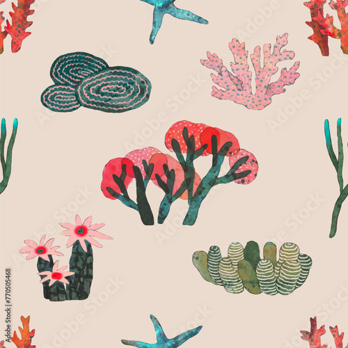 Coral reef. underwater nature vector illustration. watercolor painting.	