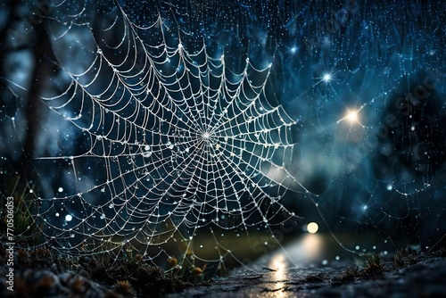 spider web with dew drops