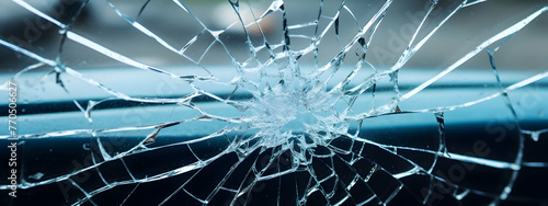 Broken car windshield, broken glass. The concept of the consequences of an accident