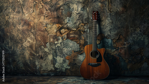 acoustic guitar on grunge background