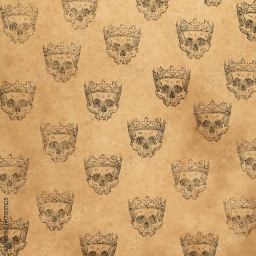 
Human skull crowned  Old engraving stylized drawing