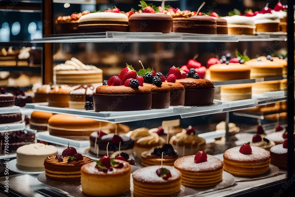 Delicious fresh cakes in the pastry shop