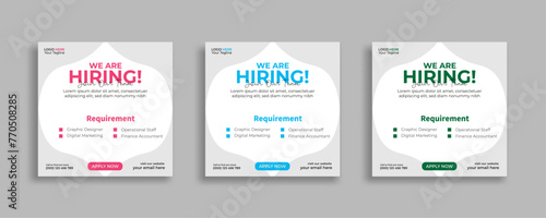 We are hiring job vacancy social media post or square web banner template vector design
