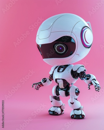 cartoon cute robot standing on studio background