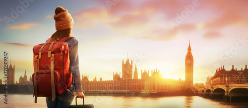traveler, sunset over the london river