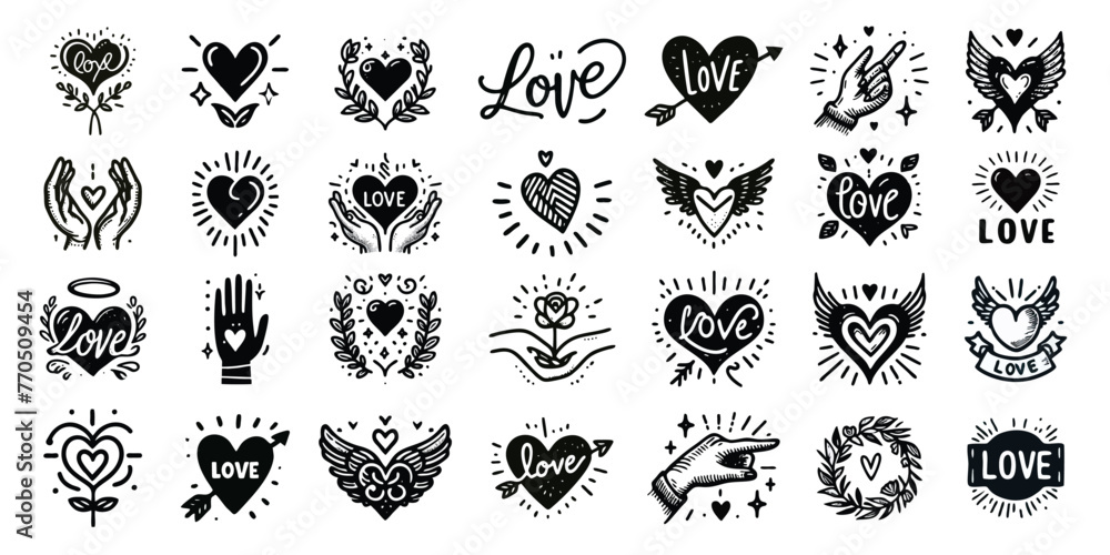 hand drawn love sign. simple love sign isolated on white background. love sign mark icons. love sign paint - stock vector.