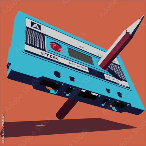 Cassette and pencil vector retro style