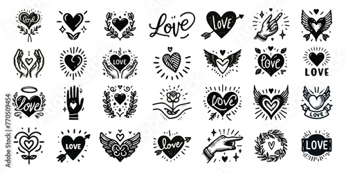 hand drawn love sign. simple love sign isolated on white background. love sign mark icons. love sign paint - stock vector.