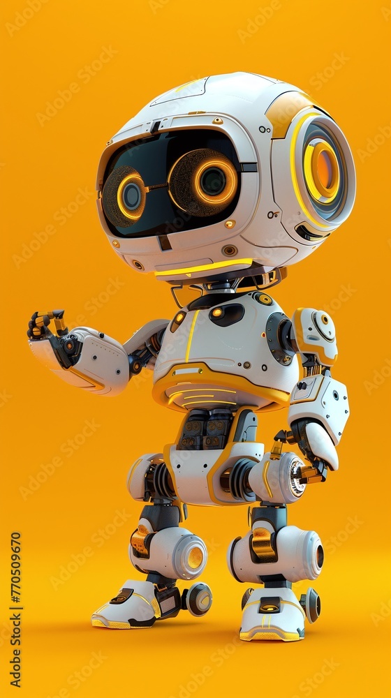 small robot standing on studio background