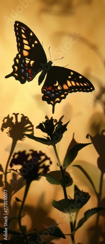 A caterpillar and butterfly shadow  metaphor for transformation and evolution in personal and leadership growth