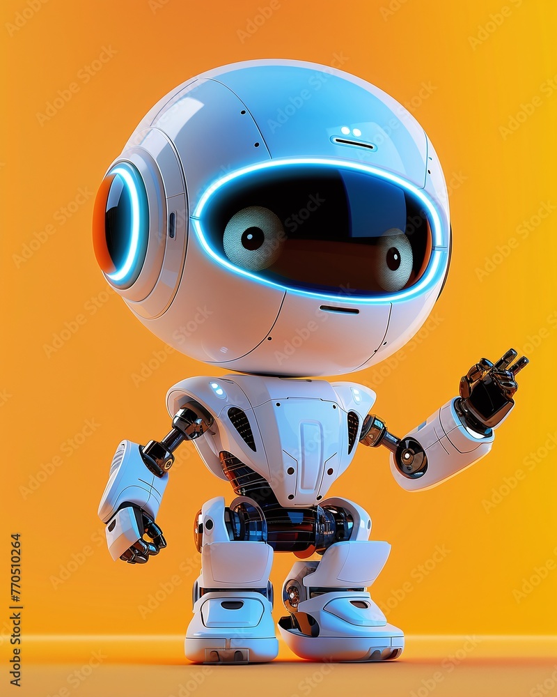 Cute robot character on studio background Cute robot character on studio background
