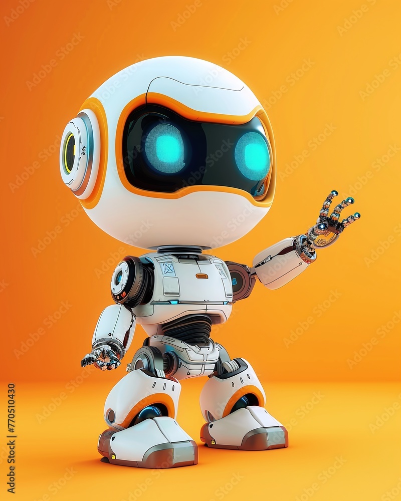 Cute robot character on studio background Cute robot character on studio background