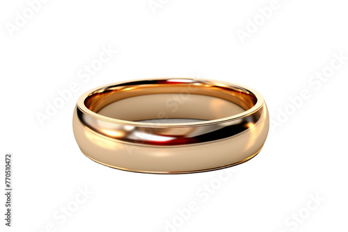 Elegant Gold Wedding Ring on White Background. On a White or Clear Surface PNG Transparent Background.